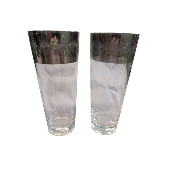 Vintage Silver Etch Thistle Floral Rim Mid Mod Zombie Glasses Wear GUC A Pair - Picture 4 of 16